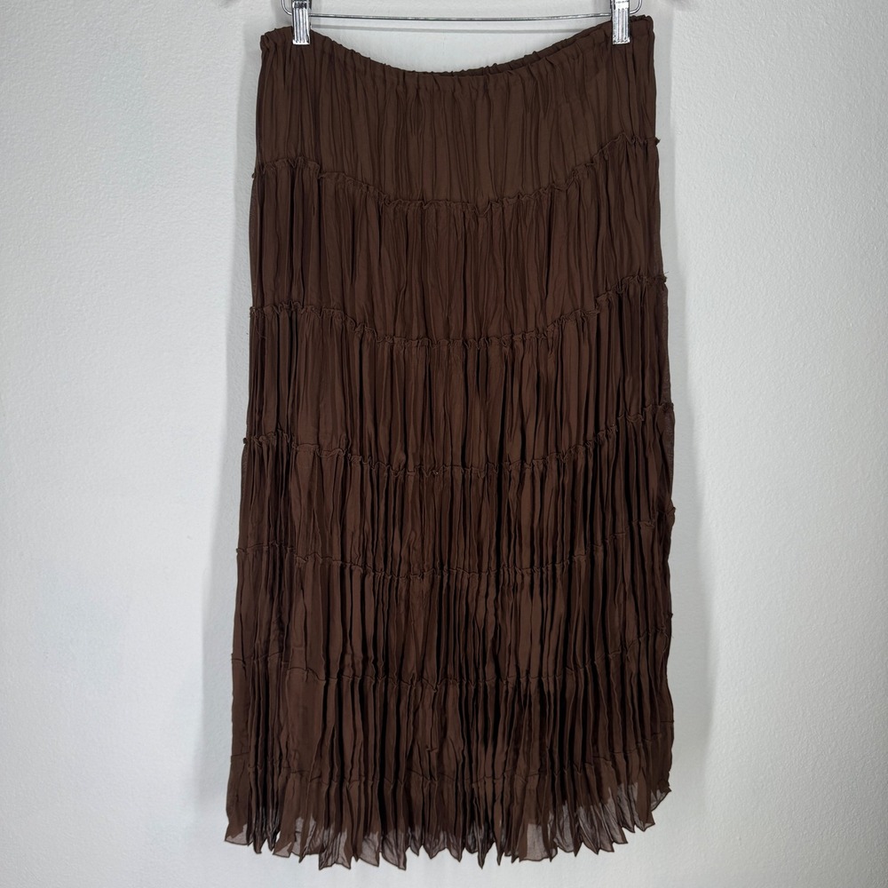 Broomstick Tiered Crinkle Maxi Skirt Womens Large Brown Earthy Granola Indie
